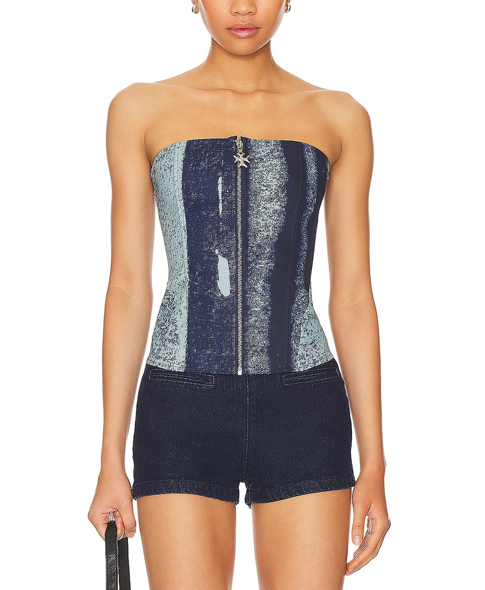 Miaou Riley Blue Cotton Corset Top XS